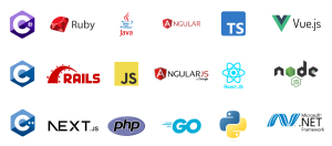 programming languages, web technologies, backend and frontend development, c, c#, c++, java, ruby, next.js, python, php, angular, typescript, vue.js, .net