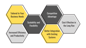 Advantages of Custom Software, Tailored to Your Business Needs, Increased Efficiency and Productivity, Scalability and Flexibility, Competitive Advantage, Better Integration with Existing Systems, Cost-Effective in the Long Run