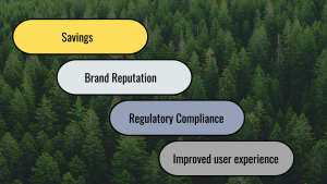 Business Benefits for Green Web Design, Savings, Brand Reputation, Regulatory Compliance, Improved user experience