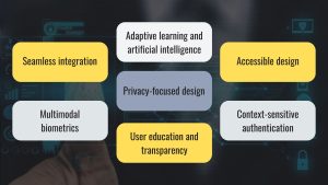 Trends in Biometric UX Design, Seamless integration, Multimodal biometrics, Adaptive learning and artificial intelligence, Privacy-focused design