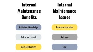 In-House Approach, Internal Maintenance Benefits, Internal Maintenance Issues, software maintenance, software systems, Effective maintenance