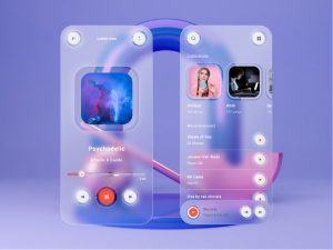 UI Design Trends, Glassmorphism, Modern Elegance, frosted glass effects, transparency, blur, and layered elements, gradients and bright colors